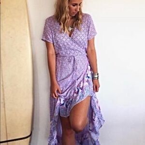 HOUSE OF SKYE BOHO ALOHA GYPSY RUFFLE WRAP DRESS M Purple